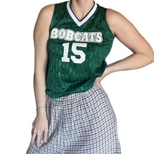Bobcats Green Sleeveless Nylon Basketball Jersey Vintage Sz XS